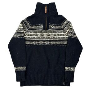 FatFace Mens Fair Isle Quarter Zip Sweater Navy Blue Nordic Knit Small
